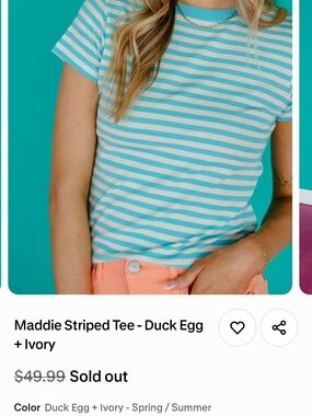 NWOT Wishlist Striped Tee - Duck Egg Blue & Ivory